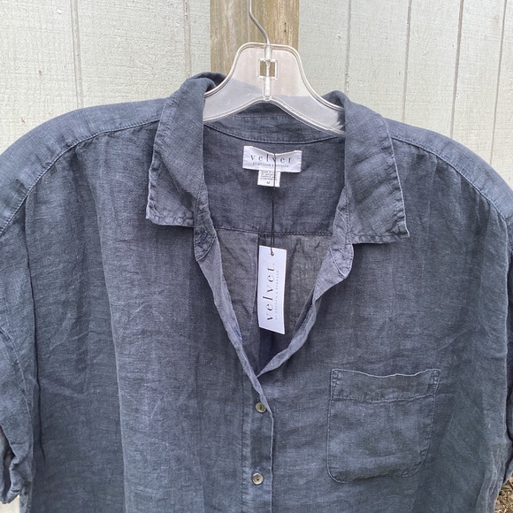 NEW anthropologie VELVET by Graham & Spencer 100% linen BLACK shirt BLOUSE m - Picture 4 of 4